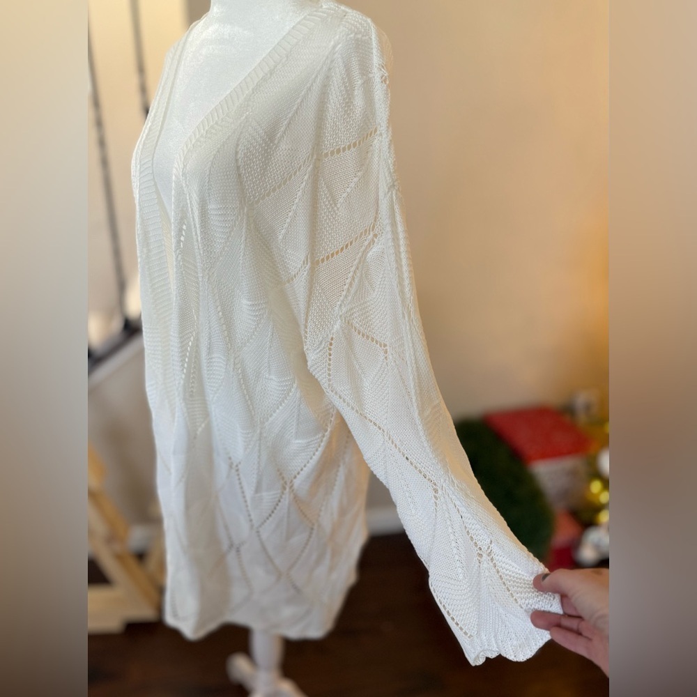SHEIN White Open-Front Open-Knit Cardigan, 2X - Picture 2 of 11